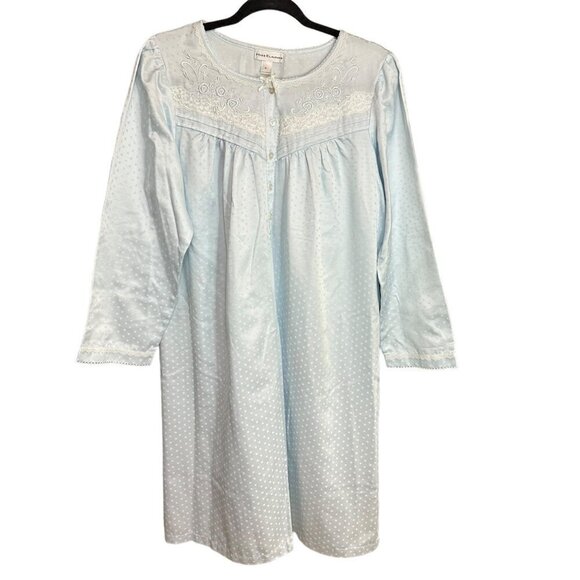 Miss Elaine‎ Nightgown Blue Midi Long Sleeves Embroidered Soft Size Medium - Picture 1 of 6